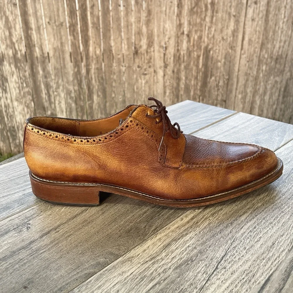 Alan Payne Wimbley Deerskin Dress Shoes Men 14 Brown Split Toe Lace Oxford Money